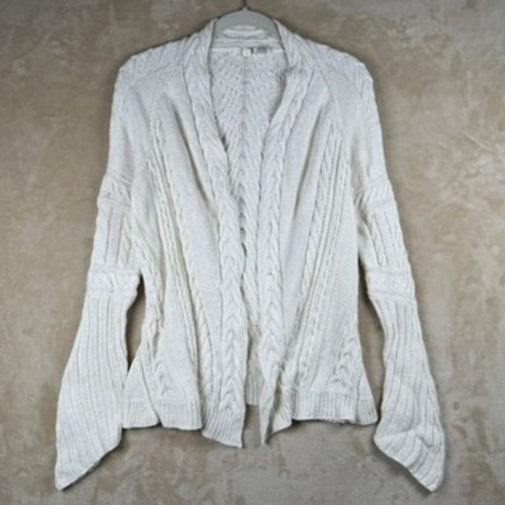 Moth Anthropologie Ivory Cable Knit Open Front Cardigan Cotton M Cottagecore